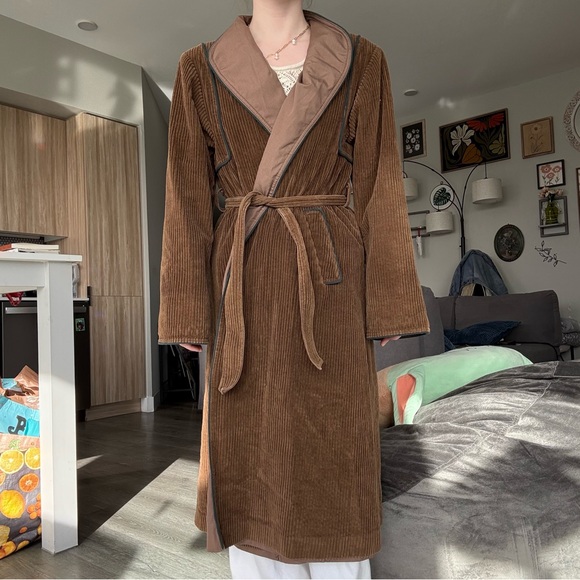 Vintage corduroy tie waist trench coat reversible collared neckline - Picture 2 of 6